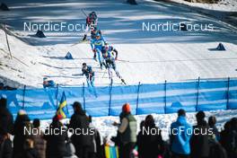13.03.2022, Falun, Sweden (SWE): Jonas Dobler (GER), Francesco De Fabiani (ITA), Sjur Roethe (NOR), (l-r)  - FIS world cup cross-country, mixed relay, Falun (SWE). www.nordicfocus.com. © Modica/NordicFocus. Every downloaded picture is fee-liable.