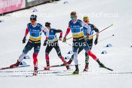 13.03.2022, Falun, Sweden (SWE): Harald Oestberg Amundsen (NOR), Olivier Leveille (CAN), Martin Loewstroem Nyenget (NOR), Janosch Brugger (GER), (l-r)  - FIS world cup cross-country, mixed team sprint, Falun (SWE). www.nordicfocus.com. © Modica/NordicFocus. Every downloaded picture is fee-liable.
