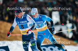13.03.2022, Falun, Sweden (SWE): Laur Vuorinen (FIN), Lucas Chanavat (FRA), (l-r)  - FIS world cup cross-country, mixed team sprint, Falun (SWE). www.nordicfocus.com. © Modica/NordicFocus. Every downloaded picture is fee-liable.