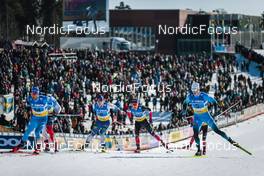 13.03.2022, Falun, Sweden (SWE): Laur Vuorinen (FIN), Graham Ritchie (CAN), Lucas Chanavat (FRA), (l-r)  - FIS world cup cross-country, mixed team sprint, Falun (SWE). www.nordicfocus.com. © Modica/NordicFocus. Every downloaded picture is fee-liable.