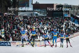 13.03.2022, Falun, Sweden (SWE): Oskar Svensson (SWE), +73+, Harald Oestberg Amundsen (NOR), Federico Pellegrino (ITA), Laur Vuorinen (FIN), Graham Ritchie (CAN), (l-r)  - FIS world cup cross-country, mixed team sprint, Falun (SWE). www.nordicfocus.com. © Modica/NordicFocus. Every downloaded picture is fee-liable.