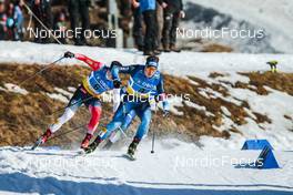 13.03.2022, Falun, Sweden (SWE): Harald Oestberg Amundsen (NOR), Janik Riebli (SUI), (l-r)  - FIS world cup cross-country, mixed team sprint, Falun (SWE). www.nordicfocus.com. © Modica/NordicFocus. Every downloaded picture is fee-liable.