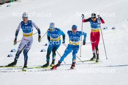 13.03.2022, Falun, Sweden (SWE): Oskar Svensson (SWE), Lucas Chanavat (FRA), Federico Pellegrino (ITA), Benjamin Moser (AUT), (l-r)  - FIS world cup cross-country, mixed team sprint, Falun (SWE). www.nordicfocus.com. © Modica/NordicFocus. Every downloaded picture is fee-liable.
