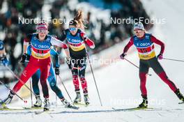 13.03.2022, Falun, Sweden (SWE): Teresa Stadlober (AUT), Patricija Eiduka (LAT), (l-r)  - FIS world cup cross-country, mixed team sprint, Falun (SWE). www.nordicfocus.com. © Modica/NordicFocus. Every downloaded picture is fee-liable.