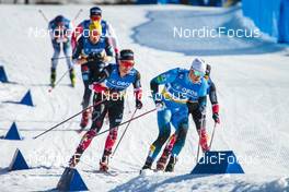 13.03.2022, Falun, Sweden (SWE): Graham Ritchie (CAN), Lucas Chanavat (FRA), (l-r)  - FIS world cup cross-country, mixed team sprint, Falun (SWE). www.nordicfocus.com. © Modica/NordicFocus. Every downloaded picture is fee-liable.