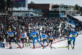 13.03.2022, Falun, Sweden (SWE): Janosch Brugger (GER), Harald Oestberg Amundsen (NOR), Federico Pellegrino (ITA), Laur Vuorinen (FIN), Graham Ritchie (CAN), Lucas Chanavat (FRA), (l-r)  - FIS world cup cross-country, mixed team sprint, Falun (SWE). www.nordicfocus.com. © Modica/NordicFocus. Every downloaded picture is fee-liable.