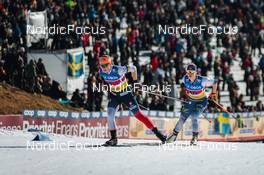 13.03.2022, Falun, Sweden (SWE): Lotta Udnes Weng (NOR), Jasmi Joensuu (FIN), (l-r)  - FIS world cup cross-country, mixed team sprint, Falun (SWE). www.nordicfocus.com. © Modica/NordicFocus. Every downloaded picture is fee-liable.