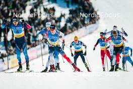 13.03.2022, Falun, Sweden (SWE): Janik Riebli (SUI), Harald Oestberg Amundsen (NOR), Martin Loewstroem Nyenget (NOR), (l-r)  - FIS world cup cross-country, mixed team sprint, Falun (SWE). www.nordicfocus.com. © Modica/NordicFocus. Every downloaded picture is fee-liable.