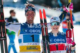 13.03.2022, Falun, Sweden (SWE): Calle Halfvarsson (SWE), Jonna Sundling (SWE), (l-r)  - FIS world cup cross-country, mixed team sprint, Falun (SWE). www.nordicfocus.com. © Modica/NordicFocus. Every downloaded picture is fee-liable.