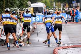 06.08.2022, Sandnes, Norway (NOR): Theo Schely (FRA), Renaud Jay (FRA), Lucas Chanavat (FRA), Francesco De Fabiani (ITA), Armann Saastad Haugan (NOR), (l-r)  - BLINK22 Festival Cross-Country - Sandnes (NOR). www.nordicfocus.com. © Manzoni/NordicFocus. Every downloaded picture is fee-liable.