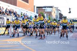 05.08.2022, Sandnes, Norway (NOR): Francesco De Fabiani (ITA), Ireneu Esteve Altimiras (AND), Pal Troean Aune (NOR), Andrew Musgrave (GBR), Petter Northug (NOR), Maurice Manificat (FRA), Pal Golberg (NOR), (l-r) - BLINK22 Festival Cross-Country - Sandnes (NOR). www.nordicfocus.com. © Manzoni/NordicFocus. Every downloaded picture is fee-liable.