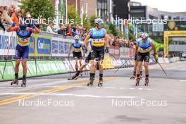 06.08.2022, Sandnes, Norway (NOR): Adrew Young (GBR), Lucas Chanavat (FRA), Renaud Jay (FRA), (l-r)  - BLINK22 Festival Cross-Country - Sandnes (NOR). www.nordicfocus.com. © Manzoni/NordicFocus. Every downloaded picture is fee-liable.