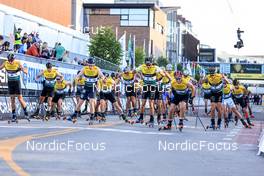 05.08.2022, Sandnes, Norway (NOR): Francesco De Fabiani (ITA), Ireneu Esteve Altimiras (AND), Pal Troean Aune (NOR), Andrew Musgrave (GBR), Petter Northug (NOR), Maurice Manificat (FRA), Pal Golberg (NOR), (l-r) - BLINK22 Festival Cross-Country - Sandnes (NOR). www.nordicfocus.com. © Manzoni/NordicFocus. Every downloaded picture is fee-liable.