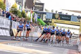 05.08.2022, Sandnes, Norway (NOR): Lena Quintin (FRA), Flora Dolci (FRA), Delphine Claudel (FRA), Nora Sanness (NOR), Qinghua Ma (CHN), (l-r) - BLINK22 Festival Cross-Country - Sandnes (NOR). www.nordicfocus.com. © Manzoni/NordicFocus. Every downloaded picture is fee-liable.