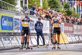 06.08.2022, Sandnes, Norway (NOR): Lucas Chanavat (FRA), Aron Aakre Rysstad (NOR), (l-r)  - BLINK22 Festival Cross-Country - Sandnes (NOR). www.nordicfocus.com. © Manzoni/NordicFocus. Every downloaded picture is fee-liable.