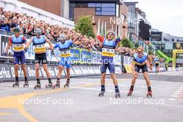 06.08.2022, Sandnes, Norway (NOR): Adrew Young (GBR), Gjoeran Tefre (NOR), Matteo Tanel (ITA), James Clugnet (GBR), Alfred Buskqvist (SWE), (l-r)  - BLINK22 Festival Cross-Country - Sandnes (NOR). www.nordicfocus.com. © Manzoni/NordicFocus. Every downloaded picture is fee-liable.