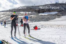 27.06.2022, Tignes, France (FRA): Delphine Claudel (FRA), Lena Quintin (FRA), (l-r) - Cross-Country training, Tignes (FRA). www.nordicfocus.com. © Authamayou/NordicFocus. Every downloaded picture is fee-liable.