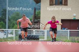 27.06.2022, Tignes, France (FRA): Lena Quintin (FRA), Melissa Gal (FRA), (l-r) - Cross-Country training, Tignes (FRA). www.nordicfocus.com. ©Authamayou/NordicFocus. Every downloaded picture is fee-liable.
