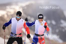 11.10.2022, Ramsau am Dachstein, Austria (AUT): Lucas Chanavat (FRA), Lena Quintin (FRA), (l-r) - Cross-Country training, Ramsau am Dachstein (AUT). www.nordicfocus.com. © Manzoni/NordicFocus. Every downloaded picture is fee-liable.