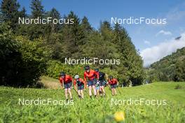 26.09.2022, Lavaze, Italy (ITA): Anders Aukland  (NOR), Joar Thele  (NOR), Johan Hoel  (NOR), Oskar Kardin  (SWE), (l-r)  - Cross-Country training, Lavaze (ITA). www.nordicfocus.com. © Vanzetta/NordicFocus. Every downloaded picture is fee-liable.