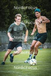 10.07.2022, Lavaze, Italy (ITA): Francois Faivre  (FRA), Roman Schaad  (SUI), (l-r)  - Cross-Country training, Lavaze (ITA). www.nordicfocus.com. © Vanzetta/NordicFocus. Every downloaded picture is fee-liable.