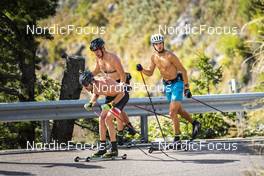 26.09.2022, Lavaze, Italy (ITA): Anders Aukland  (NOR), Oskar Kardin  (SWE), (l-r)  - Cross-Country training, Lavaze (ITA). www.nordicfocus.com. © Vanzetta/NordicFocus. Every downloaded picture is fee-liable.