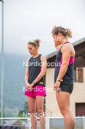 27.06.2022, Tignes, France (FRA): Delphine Claudel (FRA), Flora Dolci (FRA), (l-r) - Cross-Country training, Tignes (FRA). www.nordicfocus.com. ©Authamayou/NordicFocus. Every downloaded picture is fee-liable.