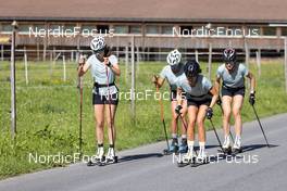 30.06.2022, Davos, Switzerland (SUI): Nadja Kaelin (SUI), Alina Meier (SUI), Giuliana Werro (SUI), Lea Fischer (SUI), (l-r) - Cross-Country training, Davos (SUI). www.nordicfocus.com. © Manzoni/NordicFocus. Every downloaded picture is fee-liable.