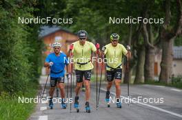 27.06.2022, Tignes, France (FRA): Richard Jouve (FRA), Maurice Manificat (FRA), Jules Chappaz (FRA), (l-r) - Cross-Country training, Tignes (FRA). www.nordicfocus.com. ©Authamayou/NordicFocus. Every downloaded picture is fee-liable.
