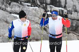 19.10.2022, Ramsau am Dachstein, Austria (AUT): Jules Chappaz (FRA), Renaud Jay (FRA), (l-r) - Cross-Country training, Ramsau am Dachstein (AUT). www.nordicfocus.com. © Reichert/NordicFocus. Every downloaded picture is fee-liable.