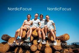 13.07.2022, Lavaze, Italy (ITA): Nadine Fahndrich (SUI), Lea Fischer (SUI), Alina Meier (SUI), Nadja Kalin (SUI), (l-r)  - Cross-Country training, Lavaze (ITA). www.nordicfocus.com. © Barbieri/NordicFocus. Every downloaded picture is fee-liable.