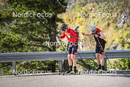 26.09.2022, Lavaze, Italy (ITA): Johan Hoel  (NOR), Joar Thele  (NOR), (l-r)  - Cross-Country training, Lavaze (ITA). www.nordicfocus.com. © Vanzetta/NordicFocus. Every downloaded picture is fee-liable.