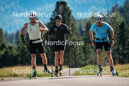 13.07.2022, Lavaze, Italy (ITA): Roman Furger (SUI), Beda Klee (SUI), Erwan Kaser (SUI), (l-r)  - Cross-Country training, Lavaze (ITA). www.nordicfocus.com. © Barbieri/NordicFocus. Every downloaded picture is fee-liable.