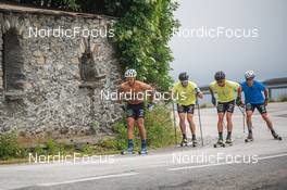 27.06.2022, Tignes, France (FRA): Richard Jouve (FRA), Lucas Chanavat (FRA), Arnaud Chautemps (FRA), Renaud Jay (FRA), (l-r) - Cross-Country training, Tignes (FRA). www.nordicfocus.com. ©Authamayou/NordicFocus. Every downloaded picture is fee-liable.