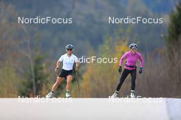 14.10.2022, Ramsau am Dachstein, Austria (AUT): Flora Dolci (FRA), Lena Quintin (FRA), (l-r) - Cross-Country training, Ramsau am Dachstein (AUT). www.nordicfocus.com. © Manzoni/NordicFocus. Every downloaded picture is fee-liable.