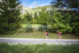 27.09.2022, Lavaze, Italy (ITA): Anniken Gjerde  Alnes  (NOR), Jenny Larsson (NOR), (l-r)  - Cross-Country training, Lavaze (ITA). www.nordicfocus.com. © Vanzetta/NordicFocus. Every downloaded picture is fee-liable.