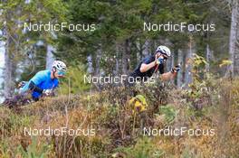 14.10.2022, Ramsau am Dachstein, Austria (AUT): Lucas Chanavat (FRA), Theo Schely (FRA), (l-r) - Cross-Country training, Ramsau am Dachstein (AUT). www.nordicfocus.com. © Manzoni/NordicFocus. Every downloaded picture is fee-liable.