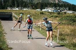 13.07.2022, Lavaze, Italy (ITA): Nadja Kalin (SUI), Nadine Fahndrich (SUI), Lea Fischer (SUI), (l-r)  - Cross-Country training, Lavaze (ITA). www.nordicfocus.com. © Barbieri/NordicFocus. Every downloaded picture is fee-liable.