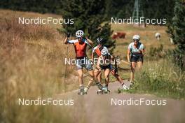 13.07.2022, Lavaze, Italy (ITA): Nadine Fahndrich (SUI), Lea Fischer (SUI), Nadja Kalin (SUI), Alina Meier (SUI), (l-r)  - Cross-Country training, Lavaze (ITA). www.nordicfocus.com. © Barbieri/NordicFocus. Every downloaded picture is fee-liable.