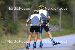 14.10.2022, Ramsau am Dachstein, Austria (AUT): Clement Parisse (FRA), Maurice Magnificat (FRA), (l-r) - Cross-Country training, Ramsau am Dachstein (AUT). www.nordicfocus.com. © Manzoni/NordicFocus. Every downloaded picture is fee-liable.