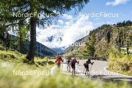 26.09.2022, Lavaze, Italy (ITA): Johan Hoel  (NOR), Oskar Kardin  (SWE), Joar Thele  (NOR), Anders Aukland  (NOR), (l-r)  - Cross-Country training, Lavaze (ITA). www.nordicfocus.com. © Vanzetta/NordicFocus. Every downloaded picture is fee-liable.