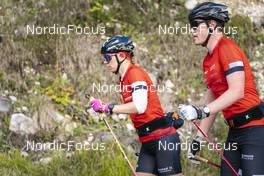 27.09.2022, Lavaze, Italy (ITA): Jenny Larsson (NOR), Johan Hoel  (NOR), (l-r)  - Cross-Country training, Lavaze (ITA). www.nordicfocus.com. © Vanzetta/NordicFocus. Every downloaded picture is fee-liable.