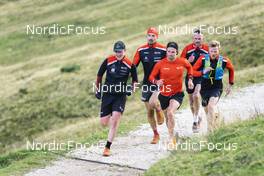 26.09.2022, Lavaze, Italy (ITA): Johan Hoel  (NOR), Andreas Nygaard (NOR), Oskar Kardin  (SWE), Anders Aukland  (NOR), Joar Thele  (NOR), (l-r)  - Cross-Country training, Lavaze (ITA). www.nordicfocus.com. © Vanzetta/NordicFocus. Every downloaded picture is fee-liable.
