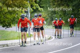27.09.2022, Lavaze, Italy (ITA): Andreas Nygaard (NOR), Anniken Gjerde  Alnes  (NOR), Jenny Larsson (NOR), (l-r)  - Cross-Country training, Lavaze (ITA). www.nordicfocus.com. © Vanzetta/NordicFocus. Every downloaded picture is fee-liable.