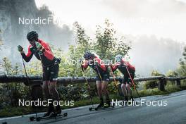 26.09.2022, Lavaze, Italy (ITA): Anders Aukland  (NOR), Jenny Larsson (NOR), Joar Thele  (NOR), (l-r)  - Cross-Country training, Lavaze (ITA). www.nordicfocus.com. © Vanzetta/NordicFocus. Every downloaded picture is fee-liable.