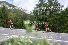 27.09.2022, Lavaze, Italy (ITA): Andreas Nygaard (NOR), Anniken Gjerde  Alnes  (NOR), Jenny Larsson (NOR), (l-r)  - Cross-Country training, Lavaze (ITA). www.nordicfocus.com. © Vanzetta/NordicFocus. Every downloaded picture is fee-liable.