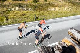 26.09.2022, Lavaze, Italy (ITA): Joar Thele  (NOR), Anders Aukland  (NOR), Johan Hoel  (NOR), (l-r)  - Cross-Country training, Lavaze (ITA). www.nordicfocus.com. © Vanzetta/NordicFocus. Every downloaded picture is fee-liable.
