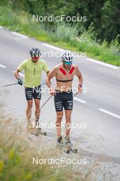 27.06.2022, Tignes, France (FRA): Arnaud Chautemps (FRA), Theo Schely (FRA), (l-r) - Cross-Country training, Tignes (FRA). www.nordicfocus.com. ©Authamayou/NordicFocus. Every downloaded picture is fee-liable.