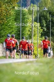 27.09.2022, Lavaze, Italy (ITA): Anniken Gjerde  Alnes  (NOR), Jenny Larsson (NOR), Andreas Nygaard (NOR), (l-r)  - Cross-Country training, Lavaze (ITA). www.nordicfocus.com. © Vanzetta/NordicFocus. Every downloaded picture is fee-liable.