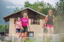 27.06.2022, Tignes, France (FRA): Lena Quintin (FRA), Melissa Gal (FRA), Delphine Claudel (FRA), (l-r) - Cross-Country training, Tignes (FRA). www.nordicfocus.com. ©Authamayou/NordicFocus. Every downloaded picture is fee-liable.
